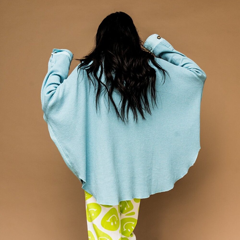 Dressed in LALA Light Blue Waffle Knit Jacket - Picture 2 of 6